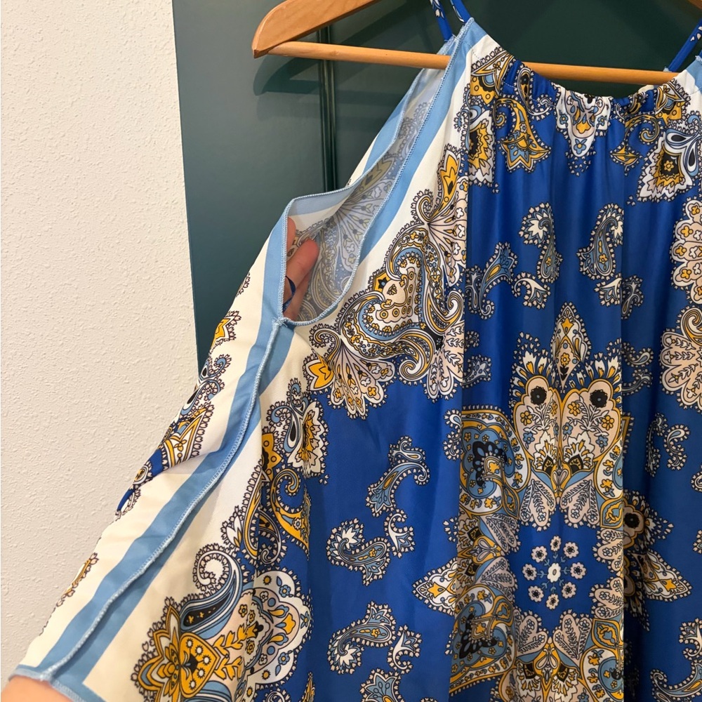 Zara Blue Paisley Handkerchief Hem Scarf Tank Top NWT SZ XL - Picture 2 of 6